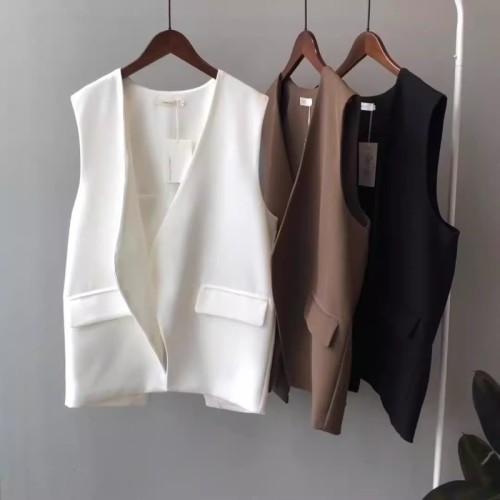 Actual shot ~ Suit vest for women 2024 new autumn Korean style V-neck sleeveless loose waistcoat with slits in the back