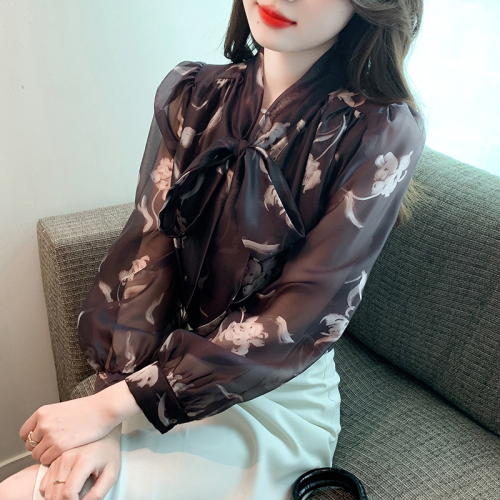 Already shipped, real shot 2024 autumn new style gentle and elegant bow tie shirt top French chiffon shirt