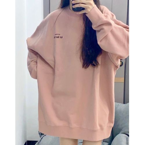 American pink design hiphop high street round neck sweatshirt for women 2024 autumn and winter new style plus velvet warm top trendy