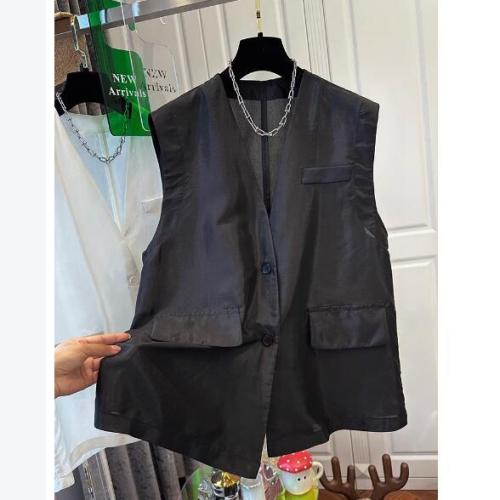 High-end black versatile V-neck Tencel chiffon shirt women's waistcoat vest cardigan light top 2024 summer new style