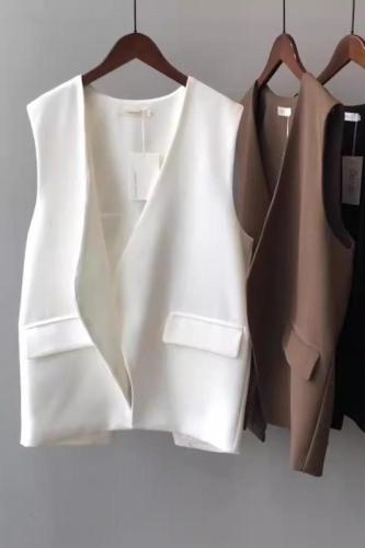 Actual shot ~ Suit vest for women 2024 new autumn Korean style V-neck sleeveless loose waistcoat with slits in the back