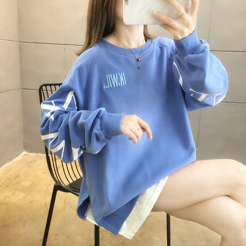 Official photo imitation cotton twill fish scale 2024 spring and autumn thin sweatshirt loose round neck jacket for women