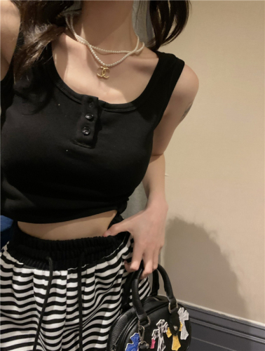 Pure lust pink sweet hot girl short style inner bottoming vest women's design niche suspender outer top