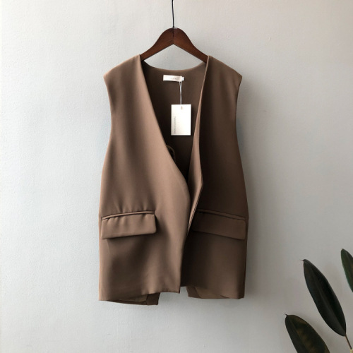 Actual shot ~ Suit vest for women 2024 new autumn Korean style V-neck sleeveless loose waistcoat with slits in the back