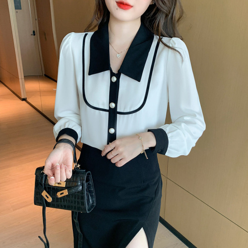 Actual shot of 2024 new fall style versatile and niche design spliced ​​long-sleeved shirts for women bottoming shirts