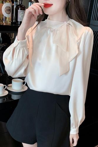 Actual shot of 2024 new women's shirt design niche spring and autumn satin fashion long-sleeved shirt