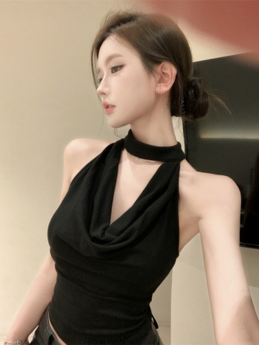 Actual shot and real price Pure lust hot girl style halter neck design sexy short swing collar tube top halter top for women