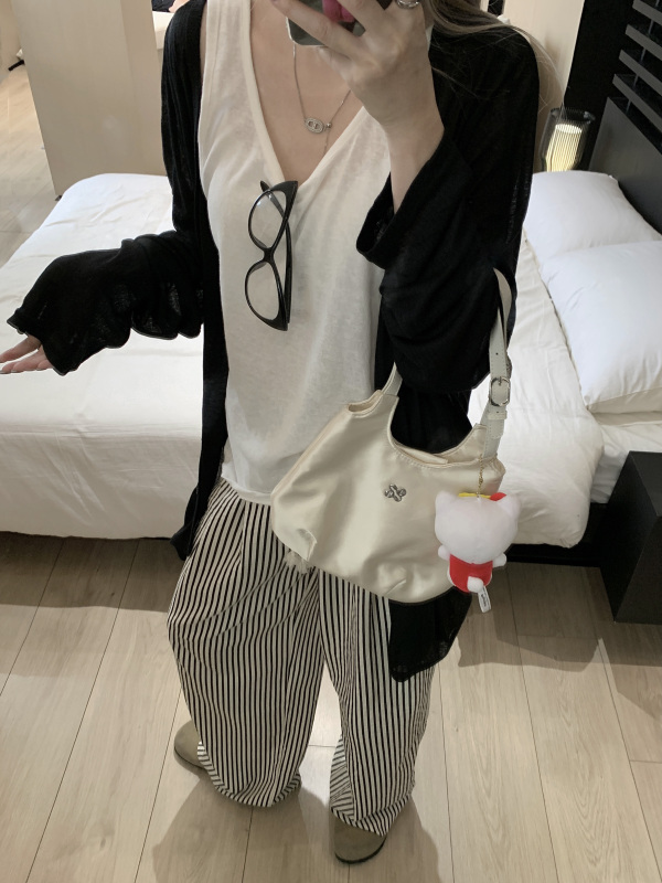 Casual suit cardigan jacket vest top striped wide-leg trousers three-piece set