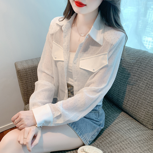 Actual shot of 2024 autumn new casual simple style short loose slim shirt single-breasted sweet sun protection jacket