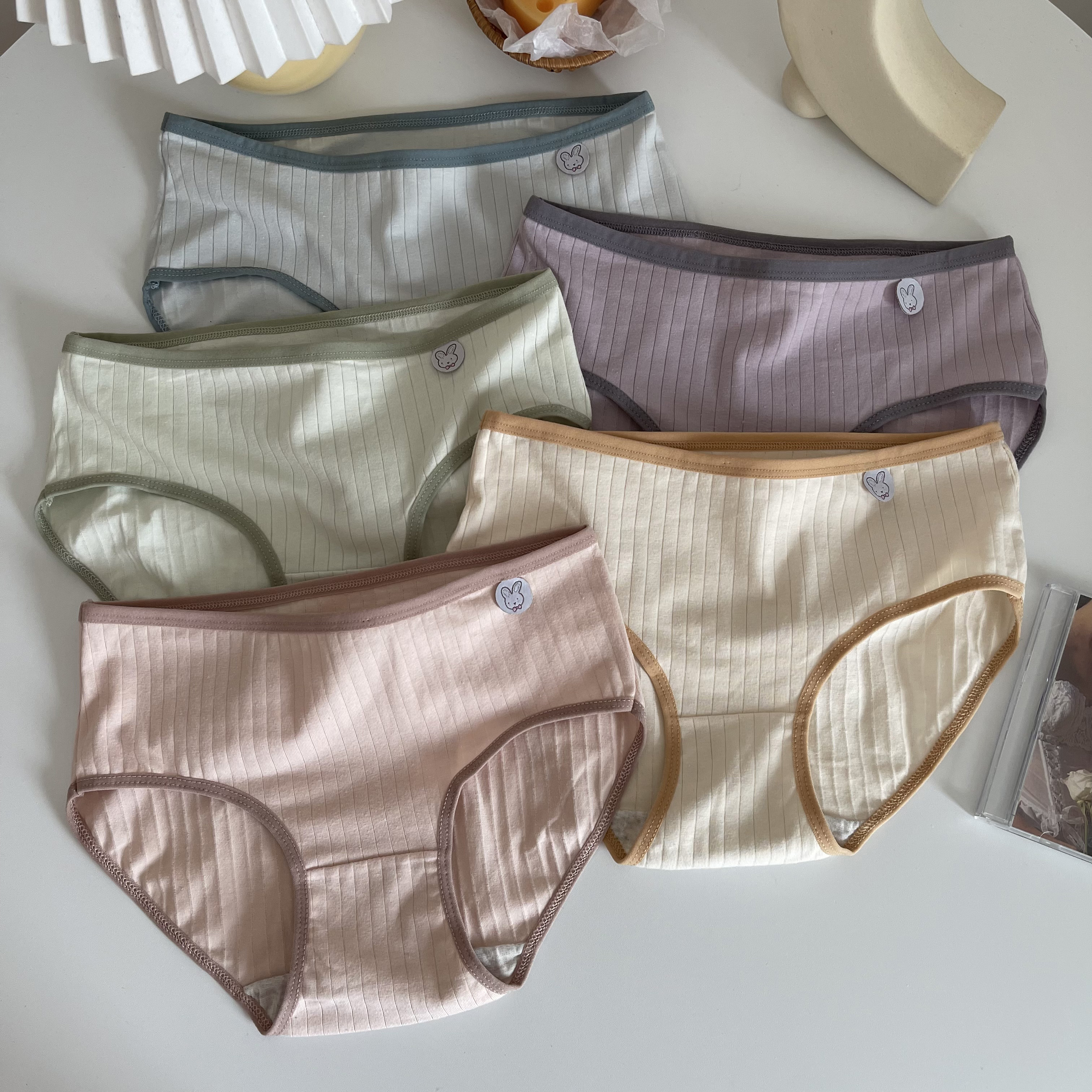 Actual shot~Korean version of simple, cute and sweet girl's mid-waist pure cotton underwear women's triangle leggings 5 ​​pack