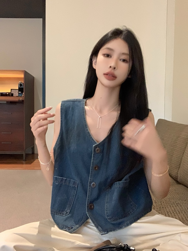 Fashionable denim vest for women new summer and spring sleeveless versatile temperament design niche trendy N27