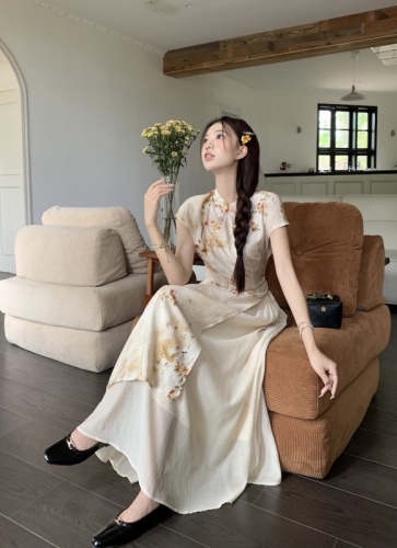 New Chinese style improved cheongsam skirt Zen style skirt suit women's spring new temperament skirt