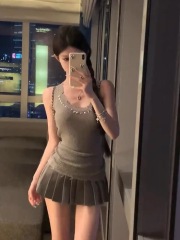 Pure desire destroys raw edge vest for women in summer, versatile slimming sleeveless top for hot girls