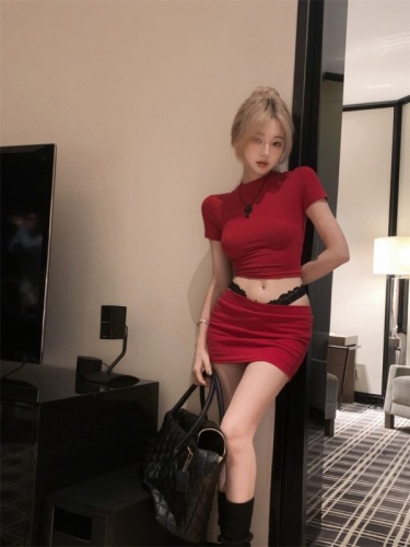 Real shot, real price, right shoulder, hourglass waist, tight-fitting, high elasticity, slimming, high collar, T+ slimming skirt, sexy and tight, anti-exposure