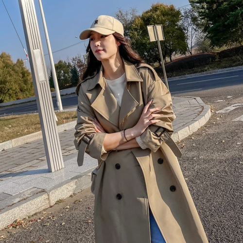 Spring khaki windbreaker jacket for women long over the knee this year's popular 2024 new style noble high-quality casual