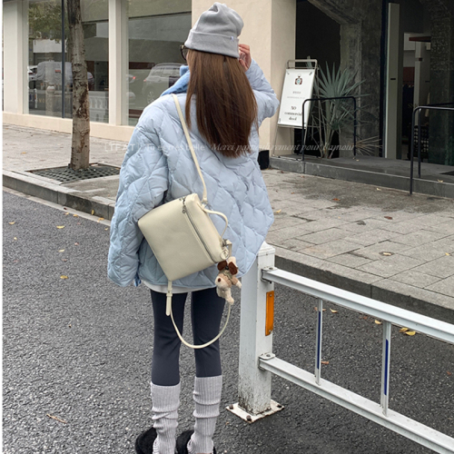 Winter down cotton coat for women 2024 new Korean style lazy style rhombus loose slimming little thickened cotton coat trend