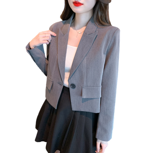 Real shot of small suit women's short coat spring and autumn small casual temperament top design professional suit