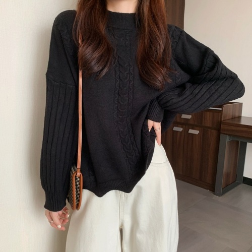 Real shot Korean style large size small fresh half turtleneck irregular versatile sweater top for women