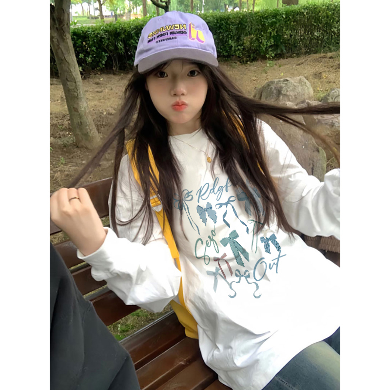 230g combed pure cotton crew neck pure cotton raglan sleeve loose print raglan long sleeve women's spring and autumn style t-shirt