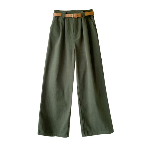 No less than 99 real shots of autumn and winter forest style niche wide-leg green trousers