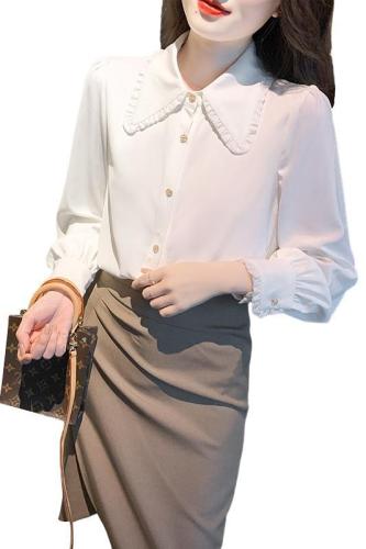 Actual shot of the new 2024 French lace splicing puff sleeve shirt with a western style niche top for women