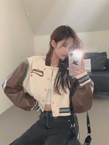 American retro rose letter embroidered short baseball jacket women's college style street jacket trendy