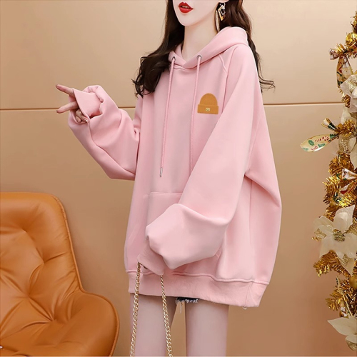 Official picture of three-dimensional pocket imitation cotton twill hooded sweatshirt for women, lazy style thin top trendy