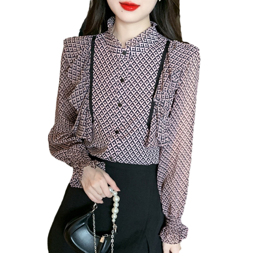 Real shot of floral chiffon shirt women's long-sleeved 2024 autumn new style temperament fashion top small shirt