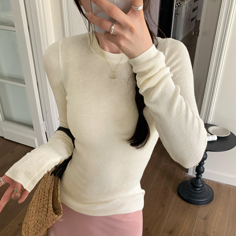 Real picture yellow inner layer thin knitted sweater women's spring and autumn new style gentle wind slimming top 