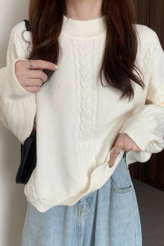 Real shot Korean style large size small fresh half turtleneck irregular versatile sweater top for women