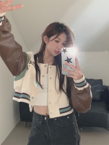 American retro rose letter embroidered short baseball jacket women's college style street jacket trendy