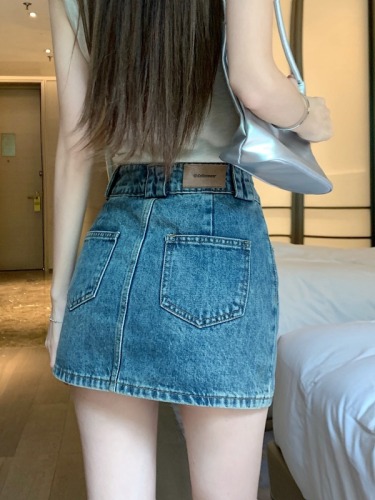 Real shot!  Street sweet pepper Korean version versatile high-waisted denim skirt for women to prevent exposure hot girl short skirt trend