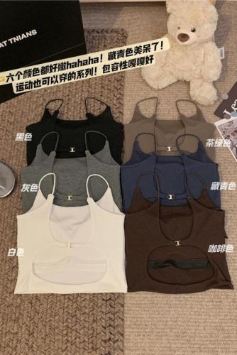 Actual shot ~ 2024 new summer sexy outerwear with breast padded vest top hot girl hollow beautiful back suspender