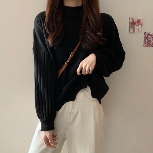 Real shot Korean style large size small fresh half turtleneck irregular versatile sweater top for women