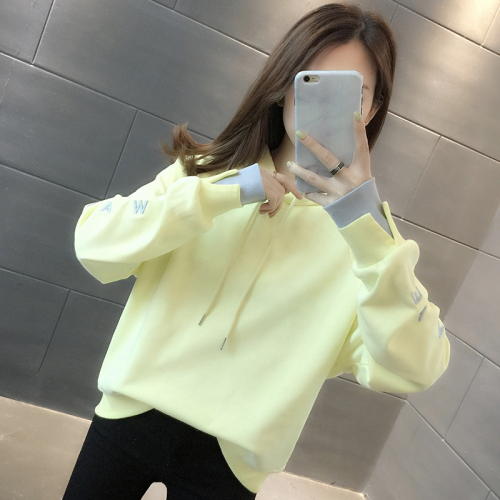 Official photo imitation cotton twill new chic design casual versatile hooded sweatshirt trendy