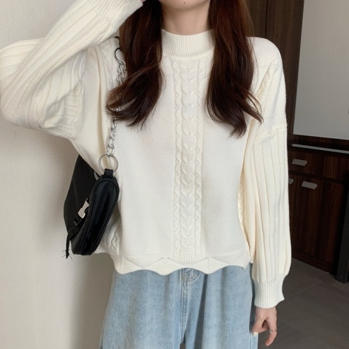 Real shot Korean style large size small fresh half turtleneck irregular versatile sweater top for women