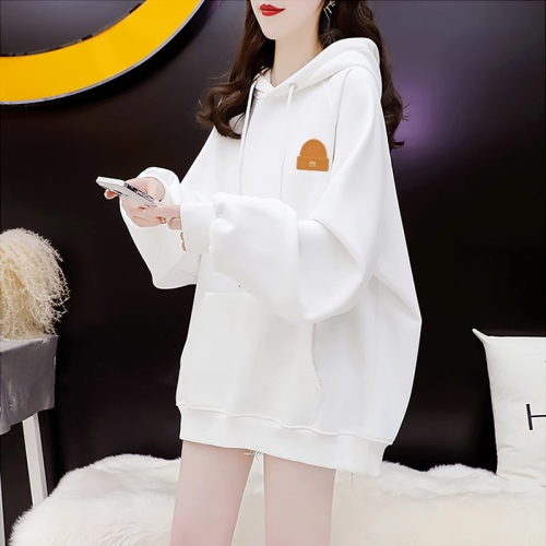 Official picture of three-dimensional pocket imitation cotton twill hooded sweatshirt for women, lazy style thin top trendy