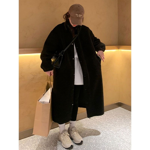 2024 Autumn and Winter New Korean Style Coat Stand Collar Loose Long Lamb Wool Thickened Jacket