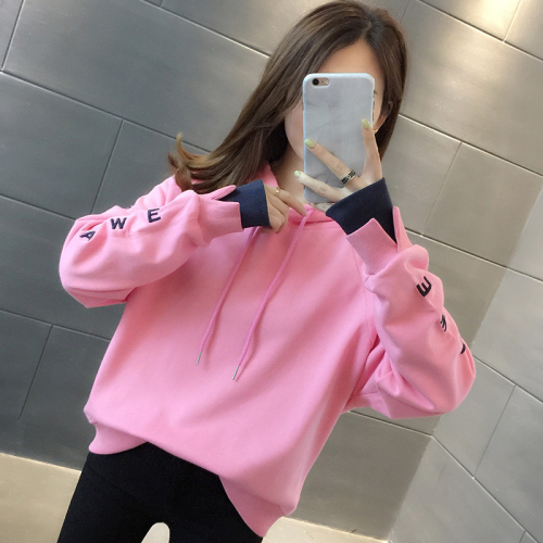 Official photo imitation cotton twill new chic design casual versatile hooded sweatshirt trendy