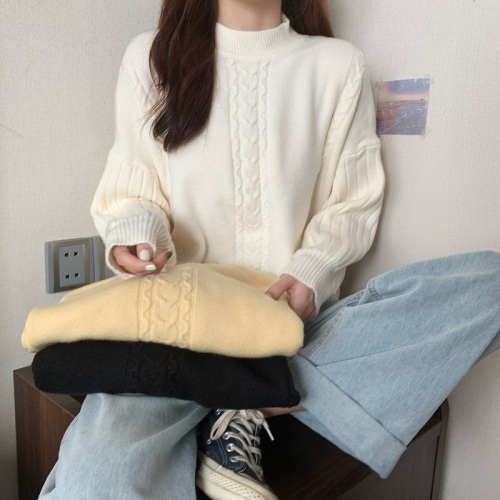 Real shot Korean style large size small fresh half turtleneck irregular versatile sweater top for women