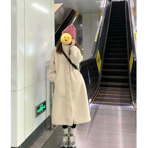 2024 Autumn and Winter New Korean Style Coat Stand Collar Loose Long Lamb Wool Thickened Jacket