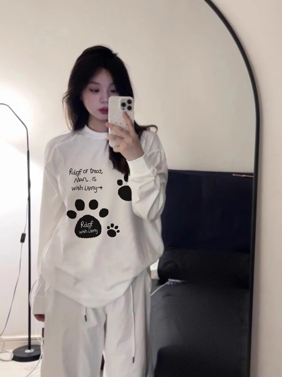 230g pure cotton combed crew neck pure cotton raglan sleeve loose print raglan long sleeve t-shirt women spring and autumn style