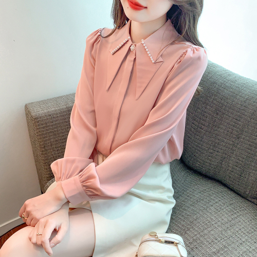 Real shot of 2024 autumn new long-sleeved chiffon shirt for women with design sense niche fashion tops for women