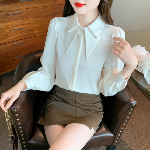 Real shot of 2024 autumn new long-sleeved chiffon shirt for women with design sense niche fashion tops for women