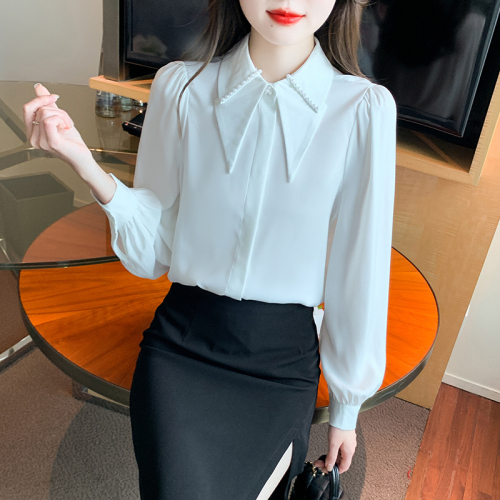 Real shot of 2024 autumn new long-sleeved chiffon shirt for women with design sense niche fashion tops for women