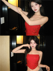 Actual shot of the new pure desire fashion ins style flower embroidered fishbone mesh short style outer wear tube top