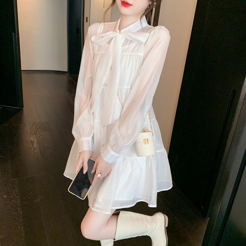 Real shot of retro age-reducing doll collar dress women's two-piece set 2024 niche design a short skirt