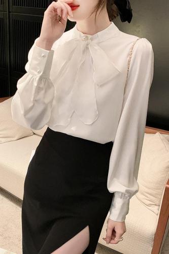 Actual shot of 2024 new retro long-sleeved French style women's shirts high-end fashion professional sweet tops