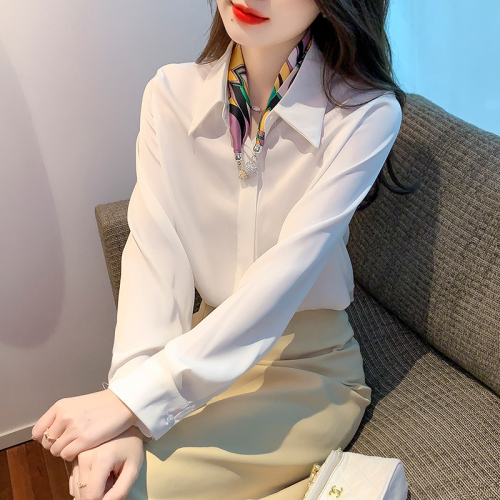 2024 Autumn New Style Dropped Shoulder Sleeve White Shirt LO Business Wear Acetate Satin High-end Top Women's Assembly Tie