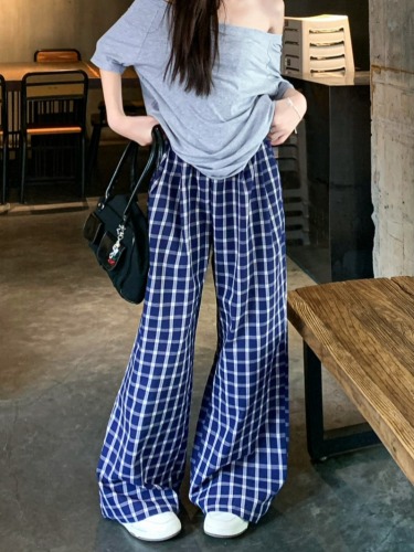 70 cotton three-dimensional elasticated bubble cotton plaid pants with the same style as sweet and spicy casual pants, loose wide-leg pants